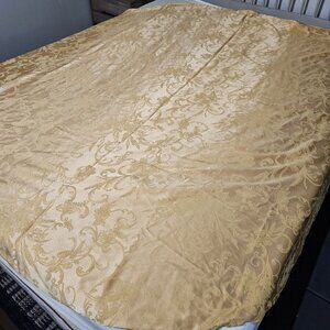 Vintage Gold Floral Damask Tablecloth 91" Square Elegant Scroll Satin Baroque De